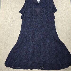 Catherines Navy Blue Womens Lace Dress 4X Nylon/Polyester Blend Short Sleeve